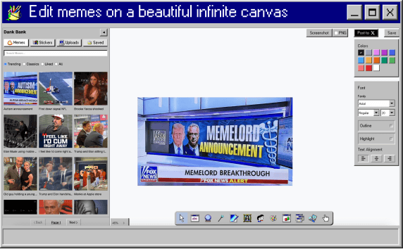 edit memes on a beautiful infinite canvas